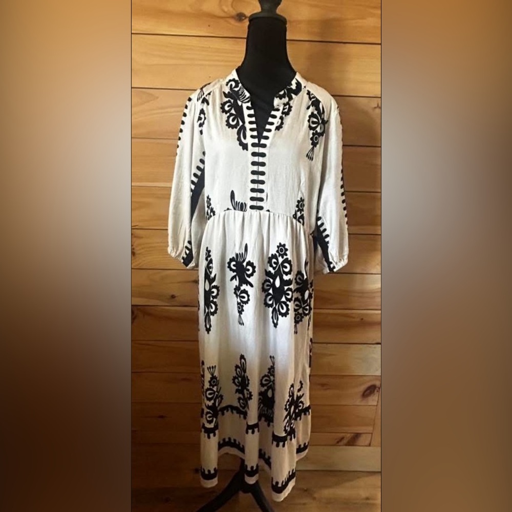 Elegant Black and White Embroidered Dress